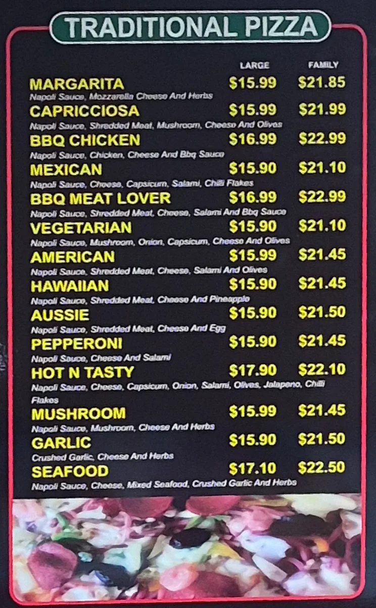 Menu, Luv A Kebab Pizza