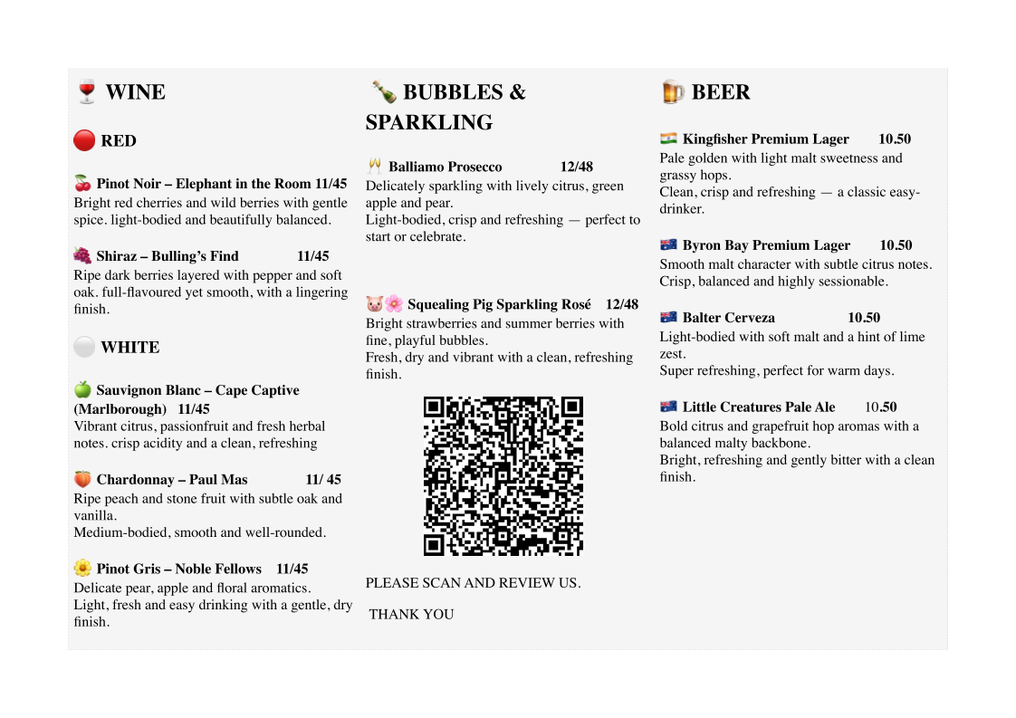 Menu, CHAIN OF FOOLS