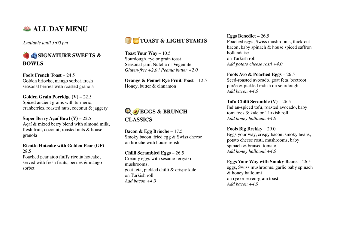 Menu, CHAIN OF FOOLS