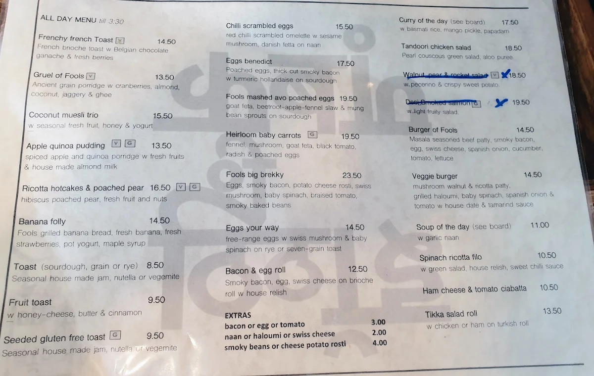 Menu, CHAIN OF FOOLS