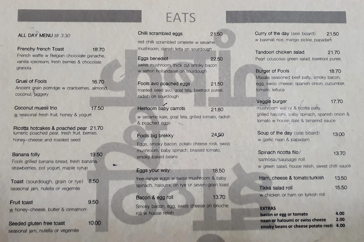 Menu, CHAIN OF FOOLS