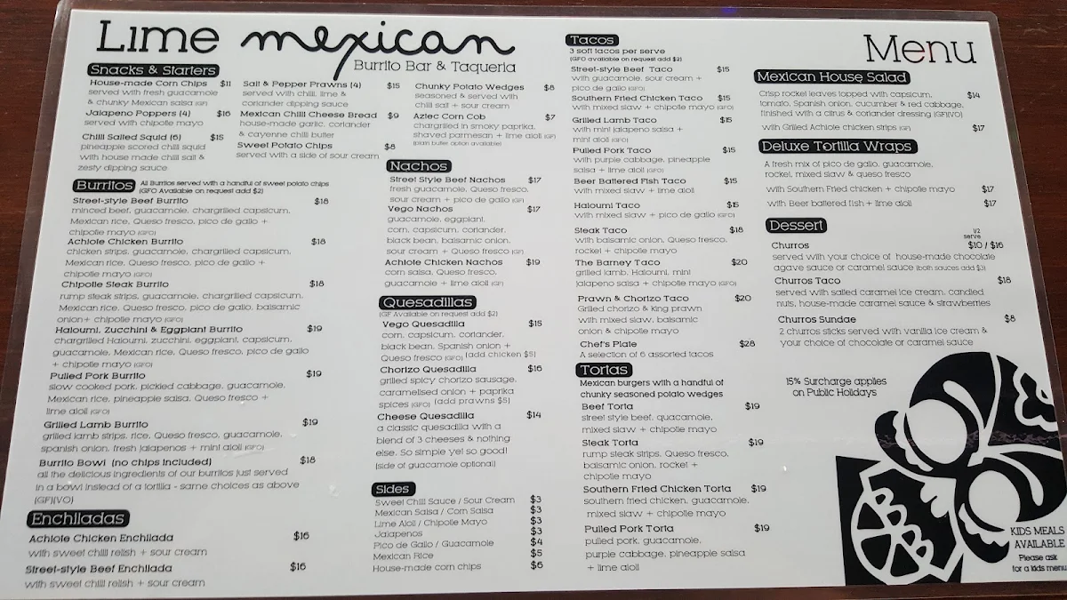 Menu, Lime Mexican ®
