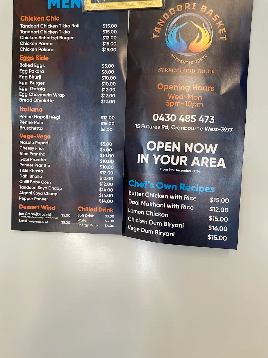 Menu, Tandoori Basket