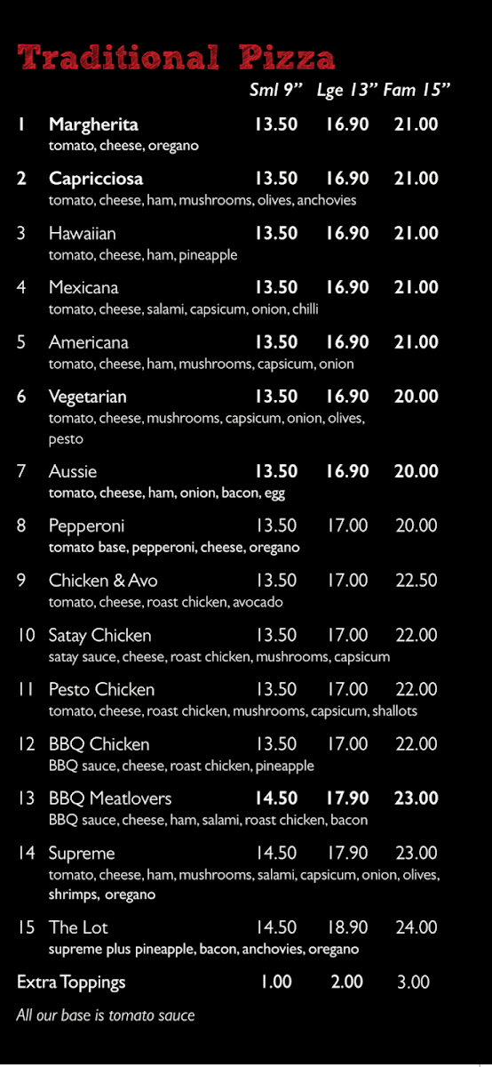 Menu, Pizza This Pizza That