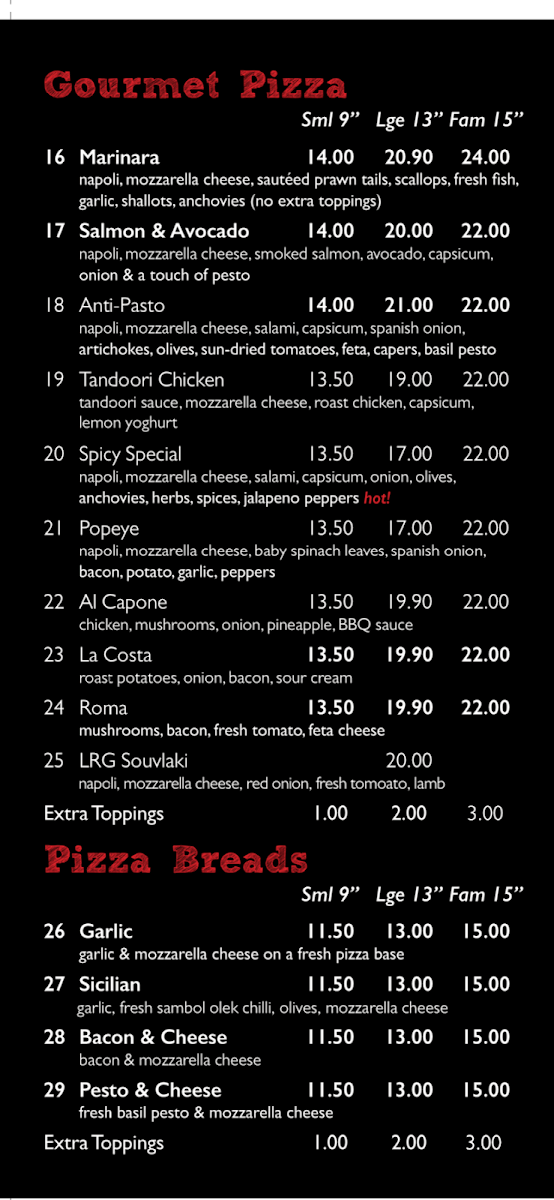 Menu, Pizza This Pizza That