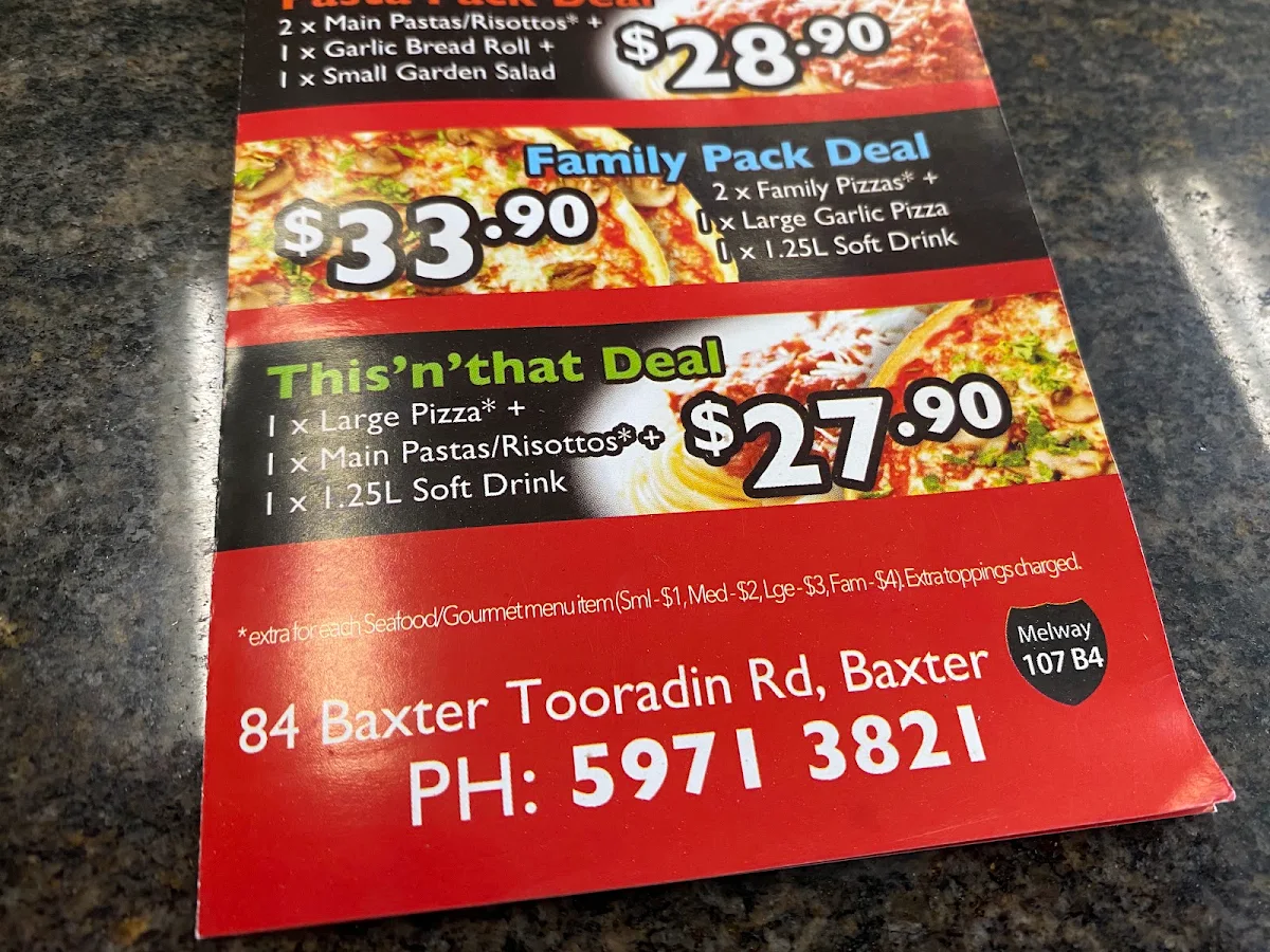 Menu, Pizza This Pizza That