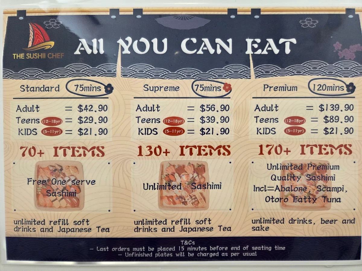 Menu, The Sushii Chef