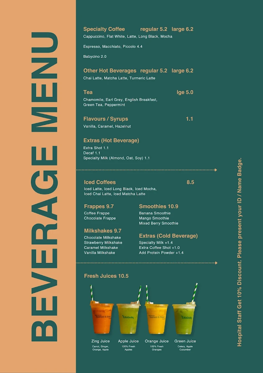 Menu, LifeGrain Cafe Barker St - POWH