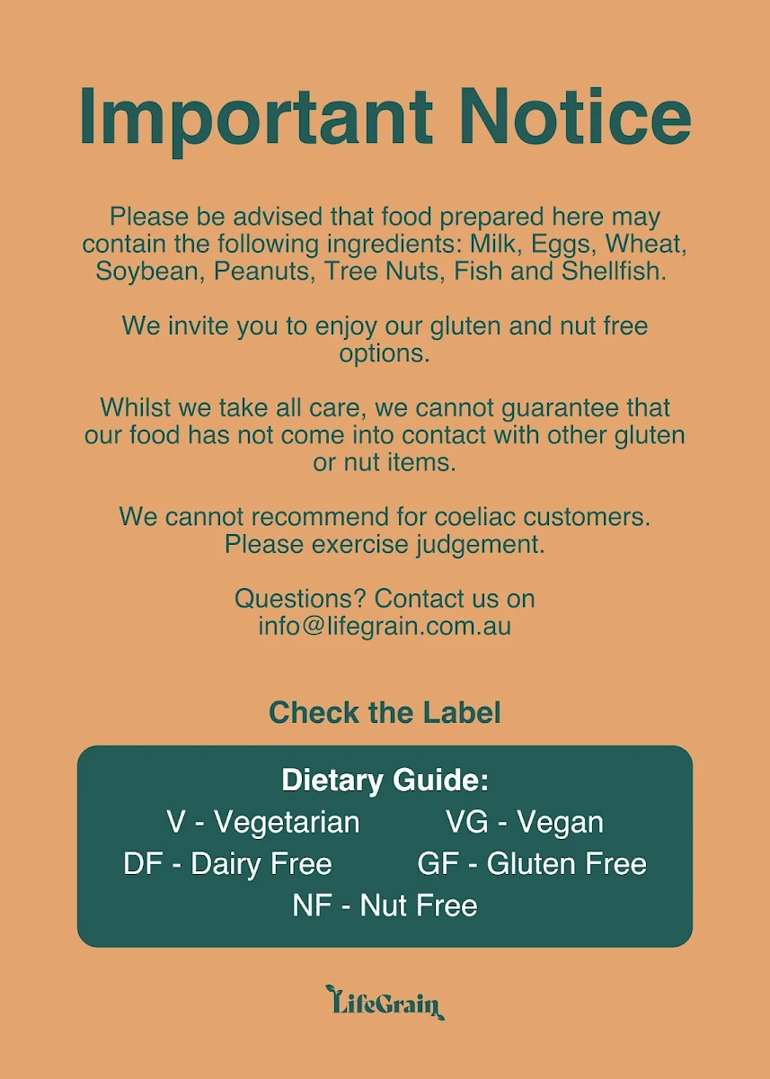 Menu, LifeGrain Cafe Barker St - POWH