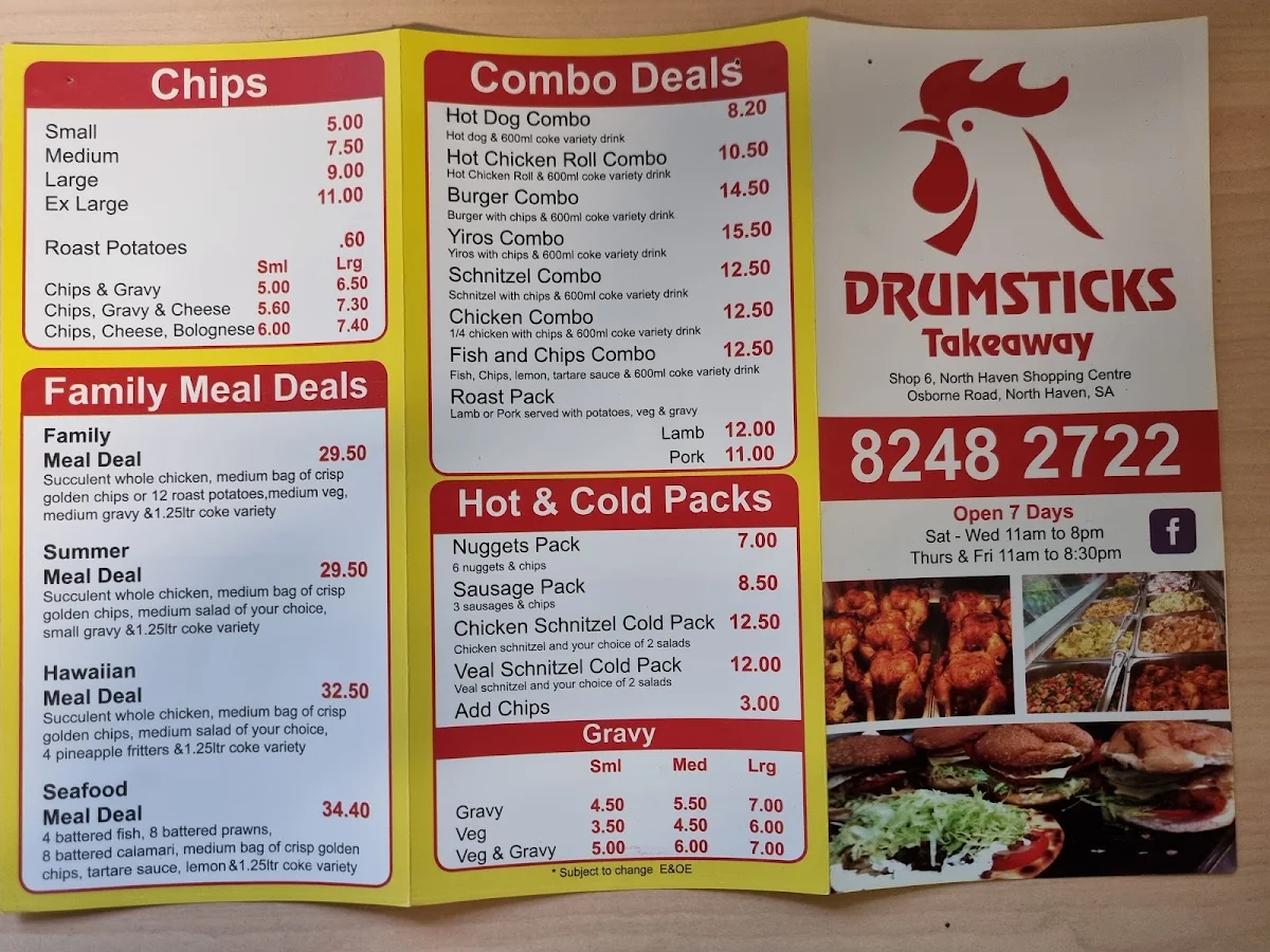 Menu, Drumsticks Takeaway North Haven