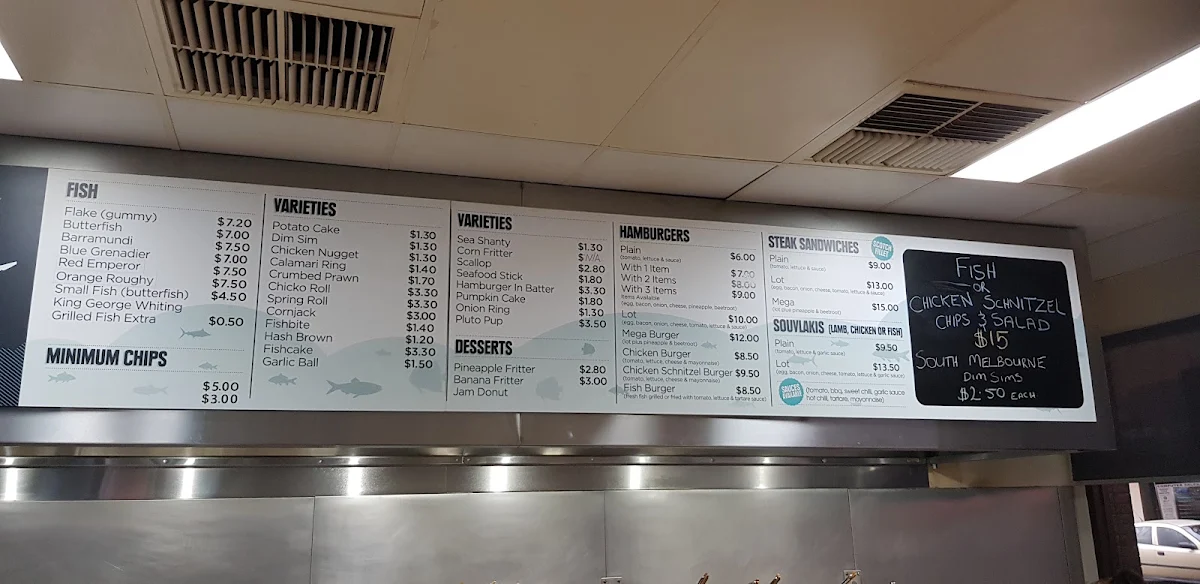 Menu, Steve's Fish Shop Maryborough
