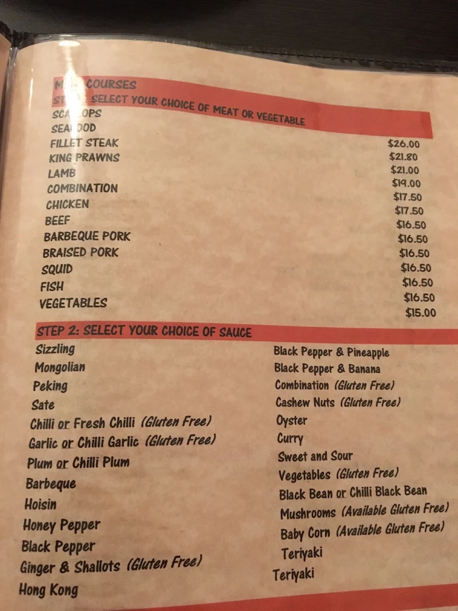 Menu, Mays Restaurant
