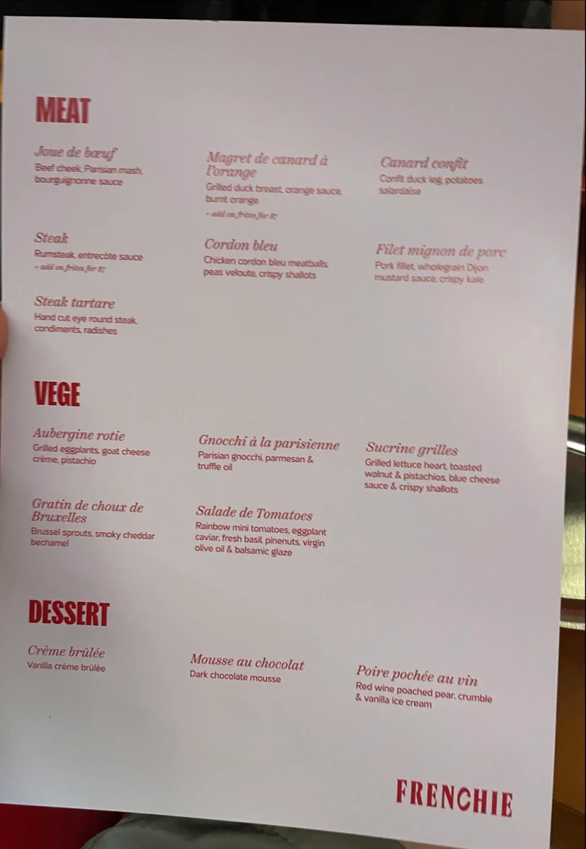 Menu, Frenchie