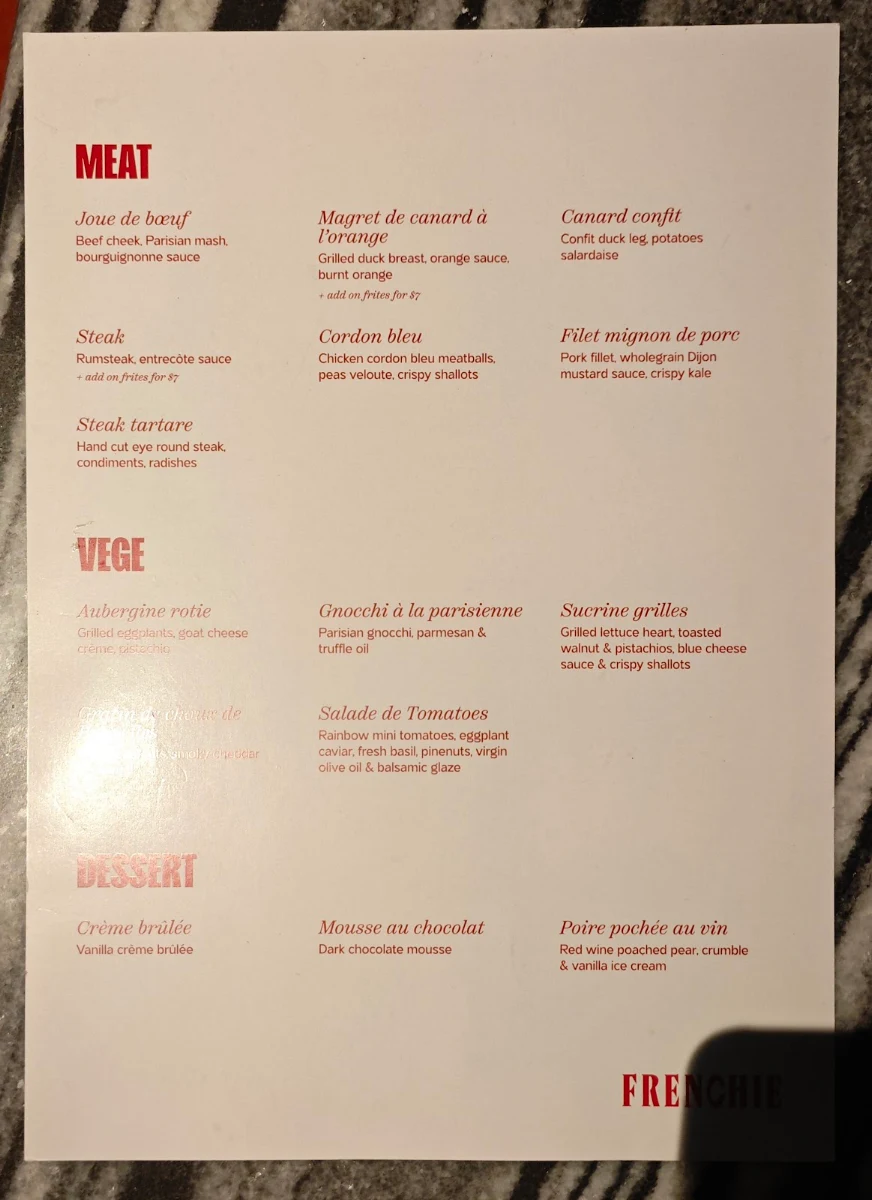 Menu, Frenchie