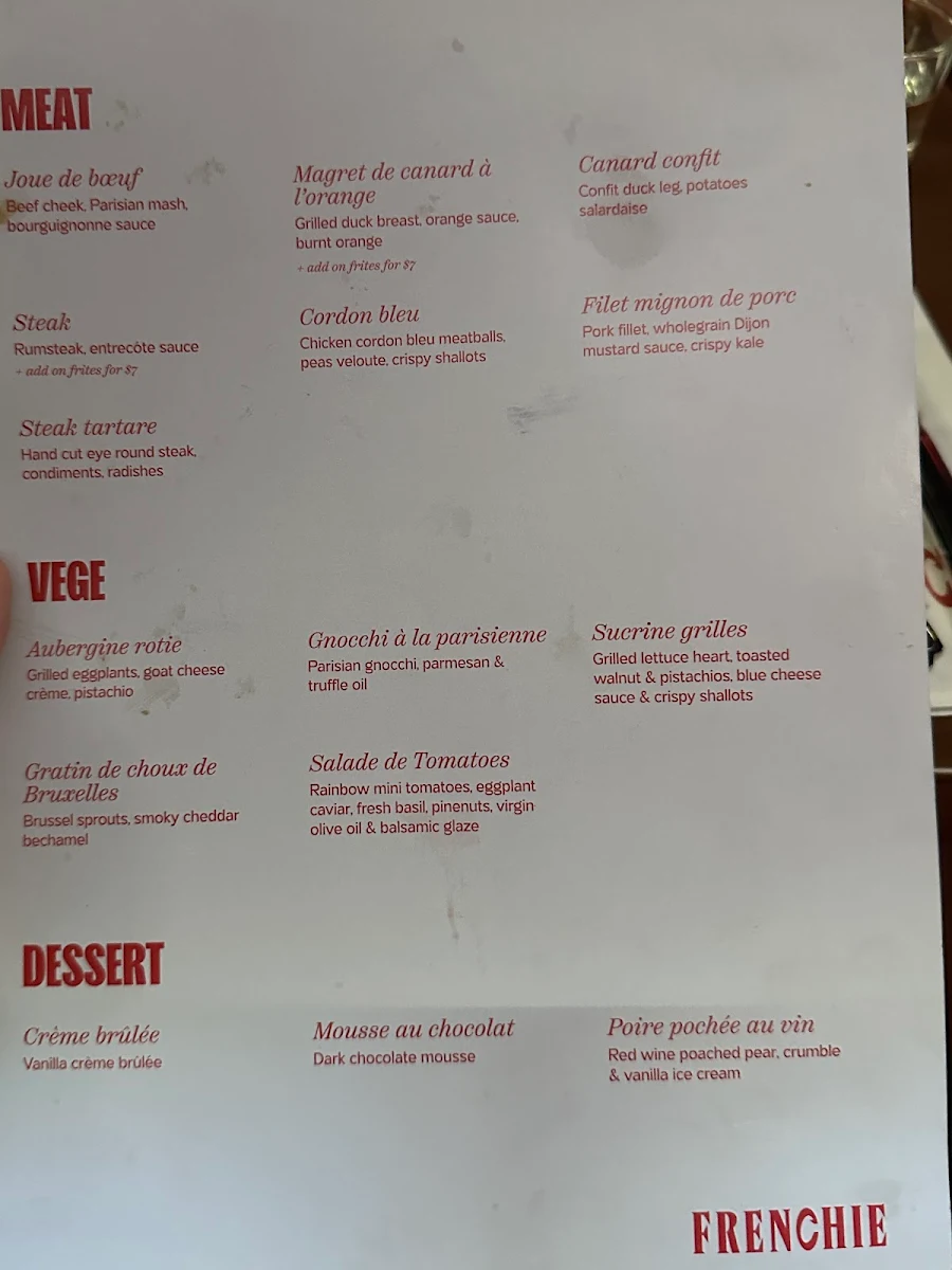 Menu, Frenchie