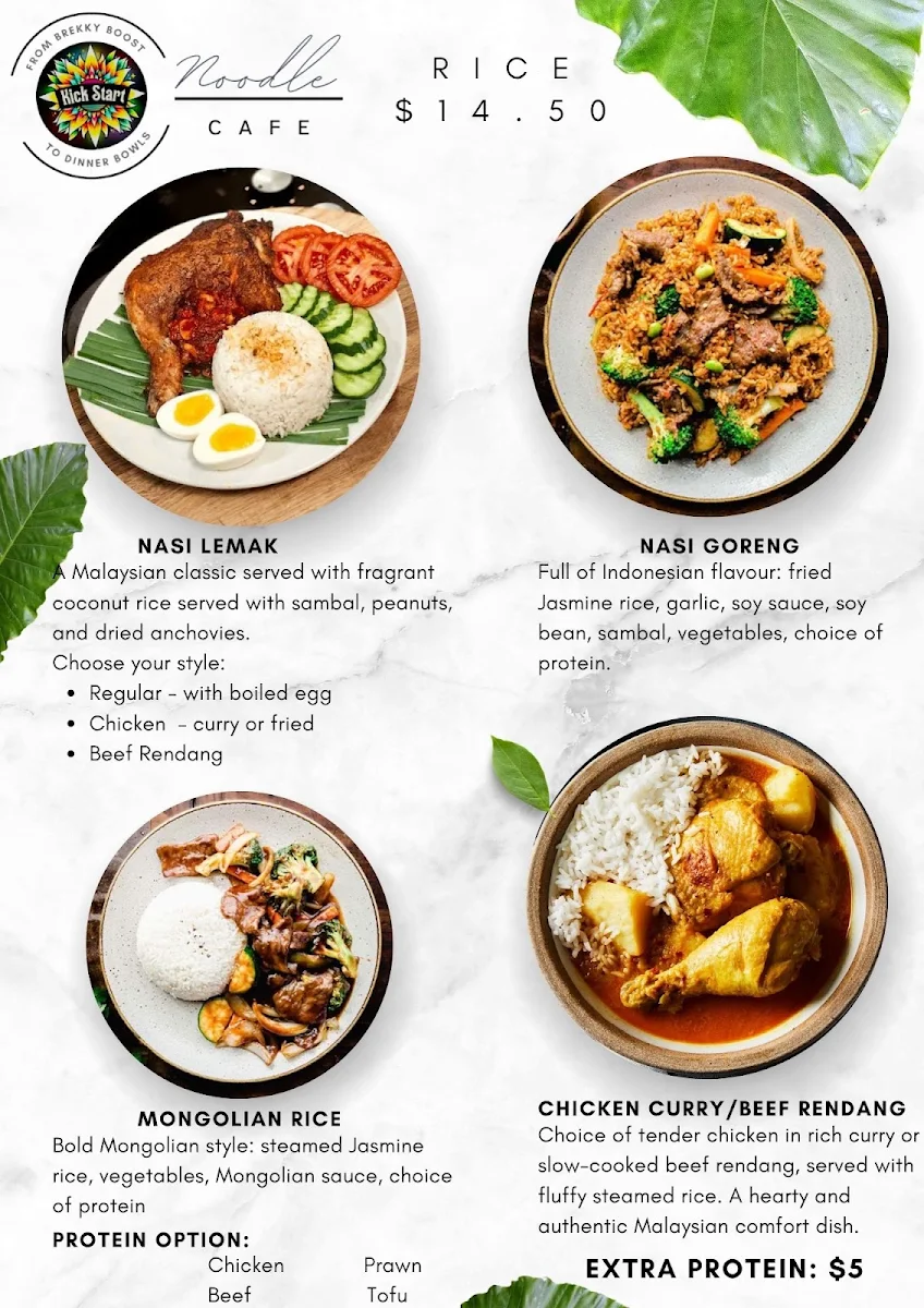 Menu, Kick Start Noodle Cafe