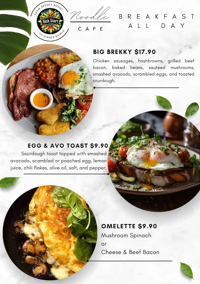 Menu, Kick Start Noodle Cafe