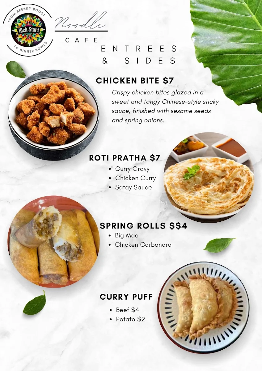Menu, Kick Start Noodle Cafe