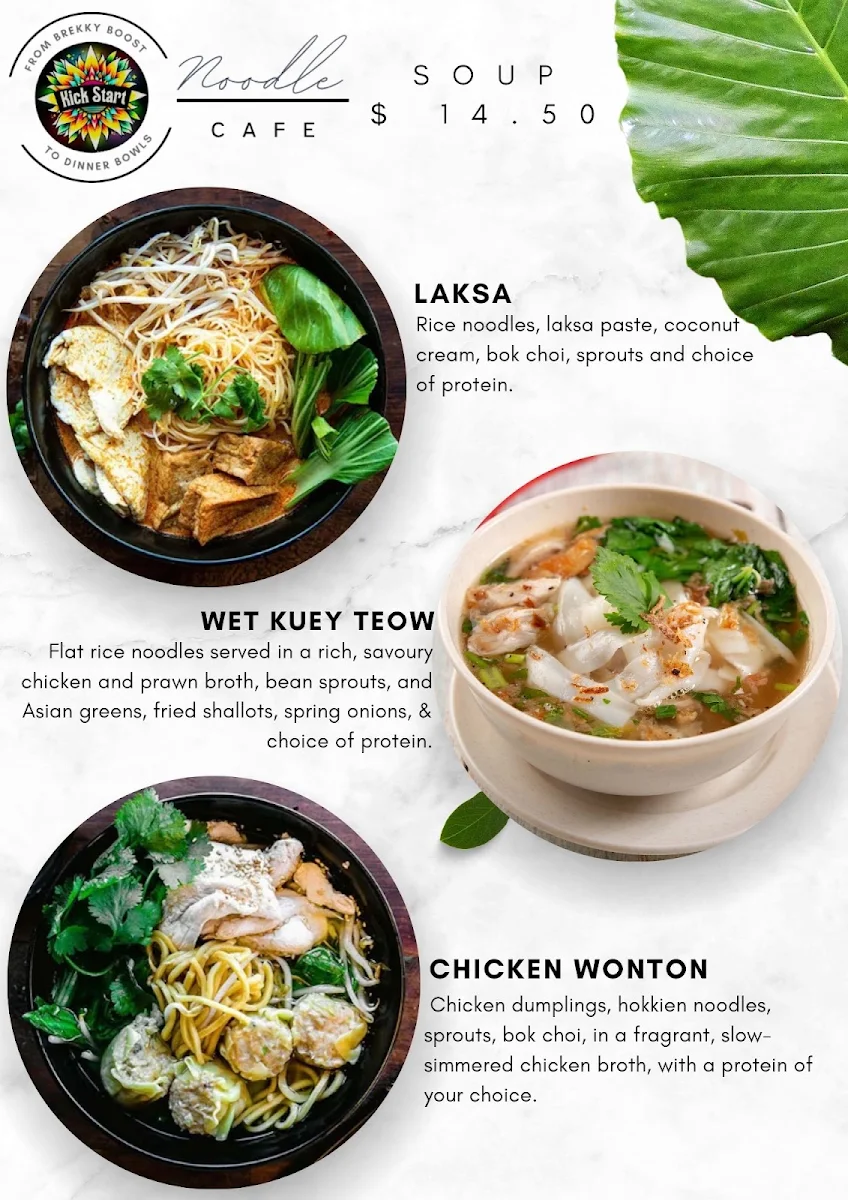 Menu, Kick Start Noodle Cafe