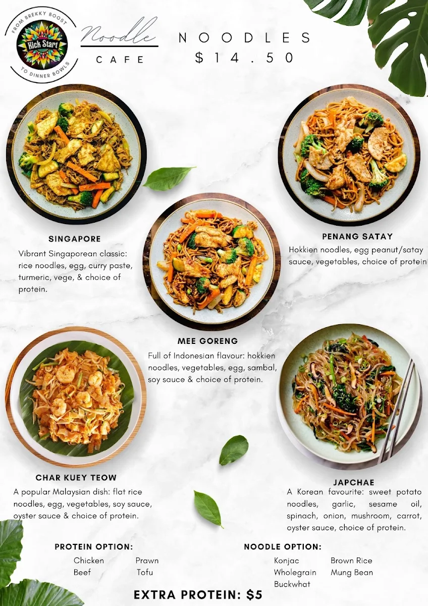 Menu, Kick Start Noodle Cafe
