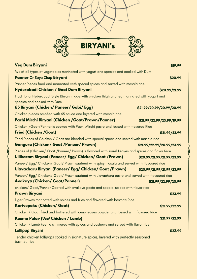 Menu, DOSA BITE Liverpool