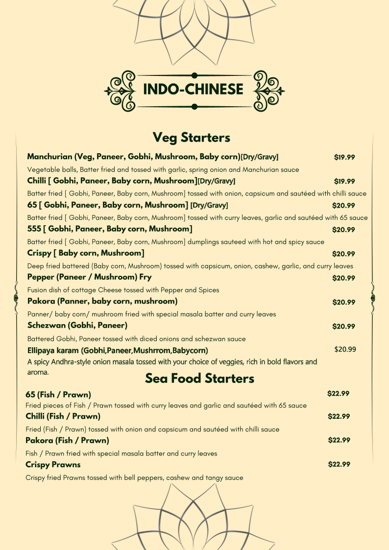 Menu, DOSA BITE Liverpool