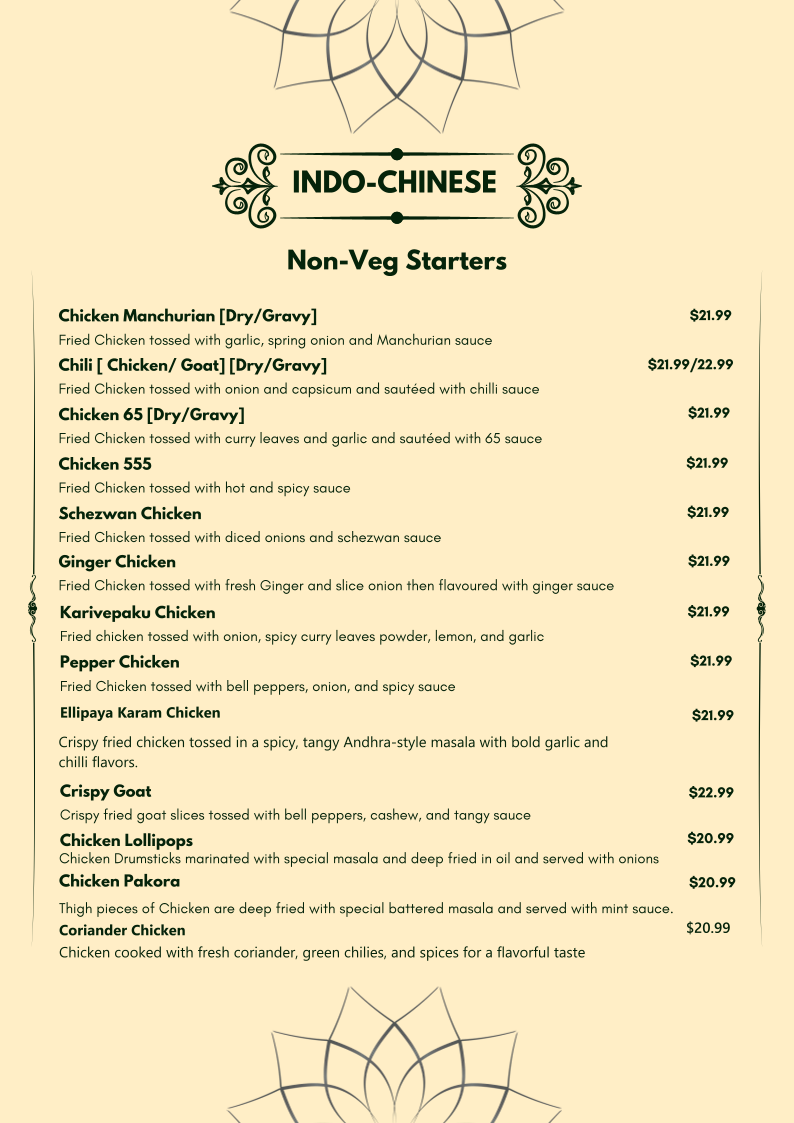 Menu, DOSA BITE Liverpool