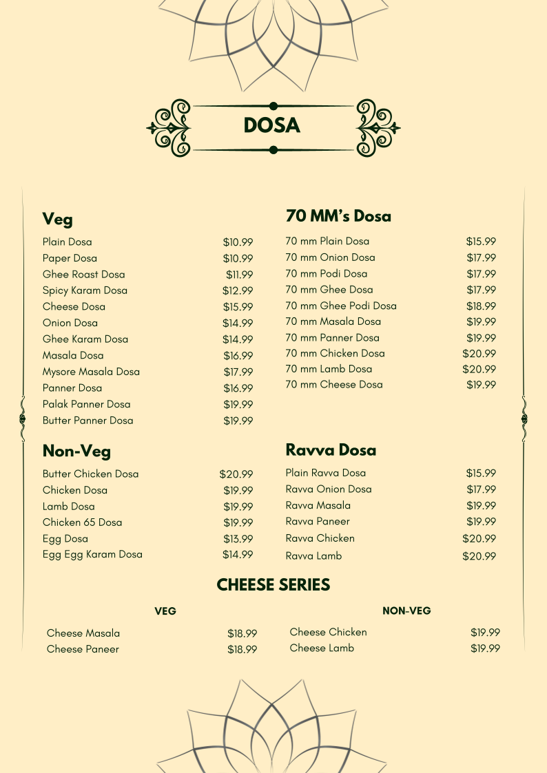 Menu, DOSA BITE Liverpool