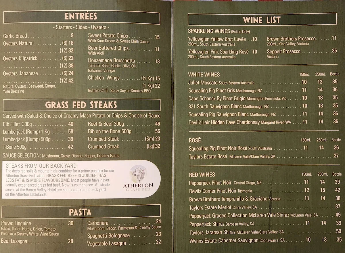 Menu, Barron Valley Hotel