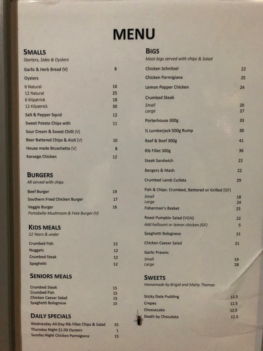 Menu, Barron Valley Hotel