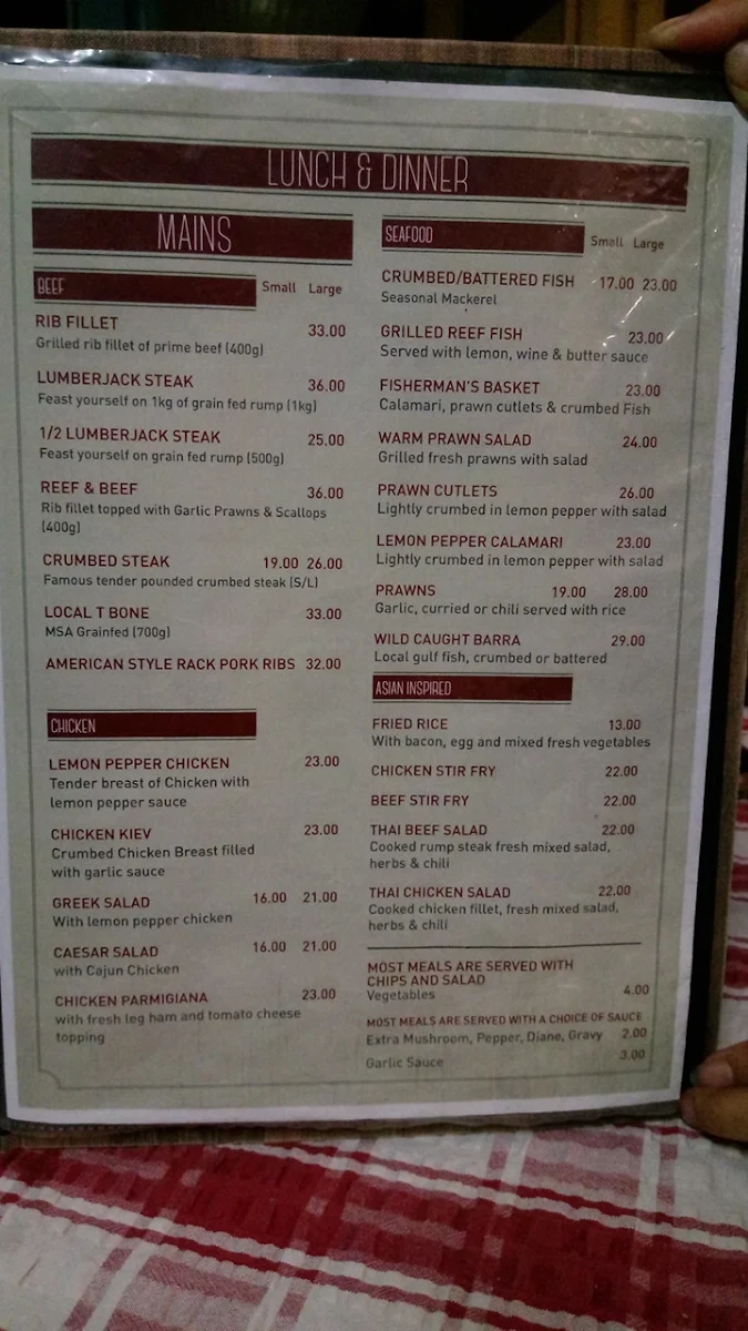 Menu, Barron Valley Hotel