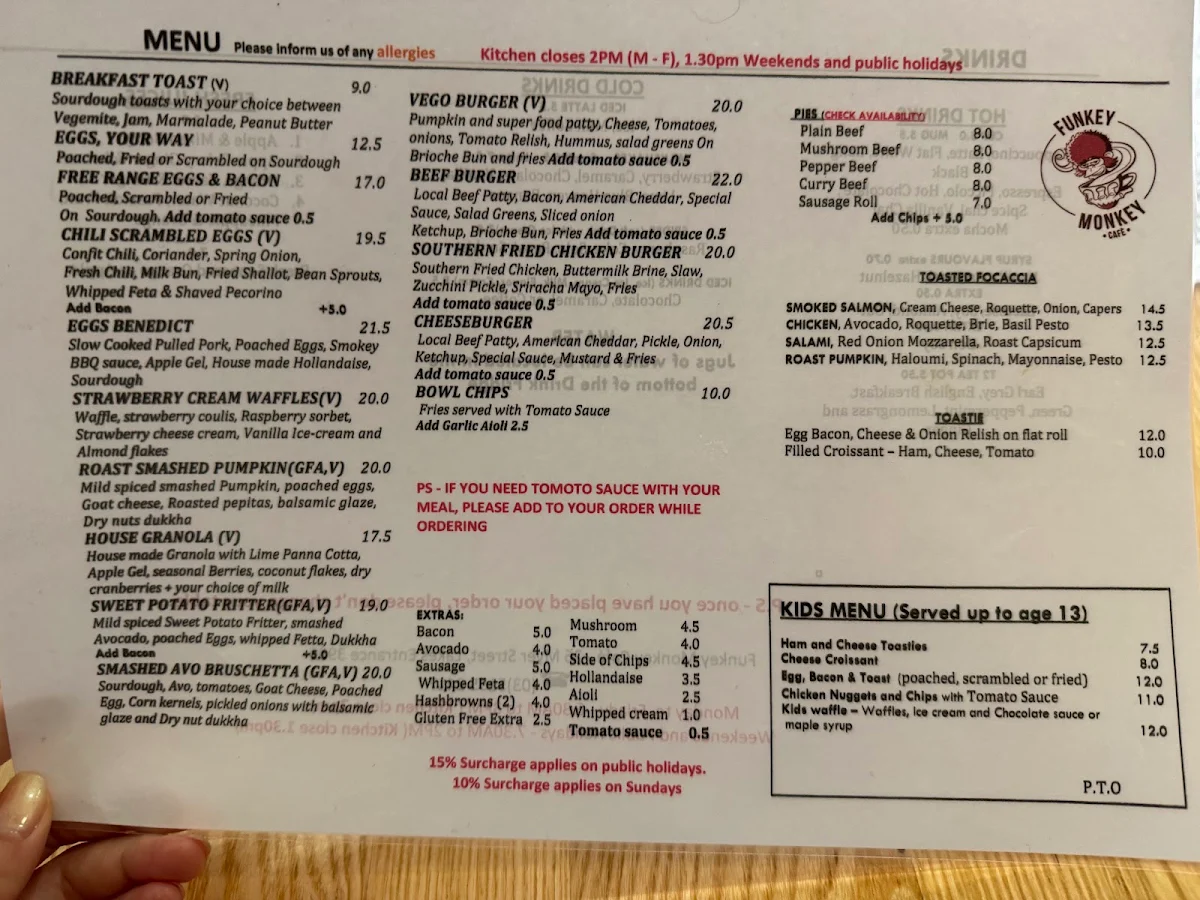 Menu, Funkey Monkey Cafe
