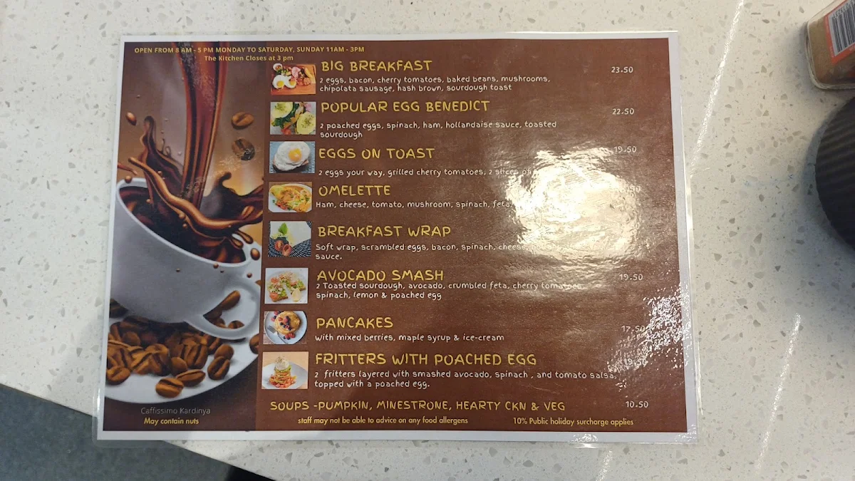 Menu, Caffissimo Kardinya