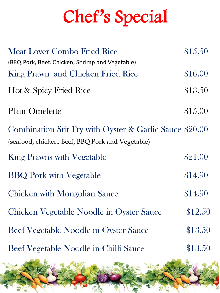 Menu, Noodle & Rice Asian Cuisine