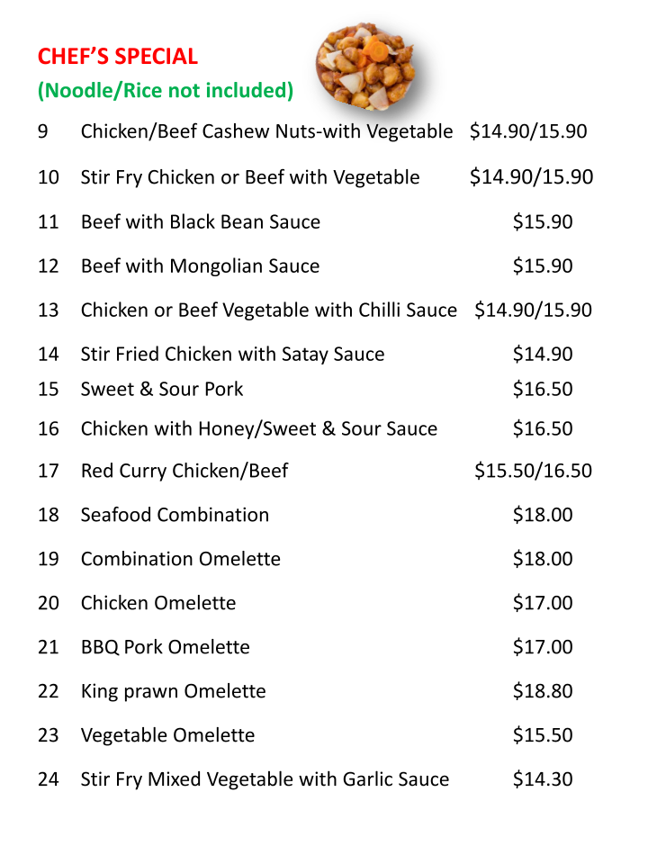 Menu, Noodle & Rice Asian Cuisine