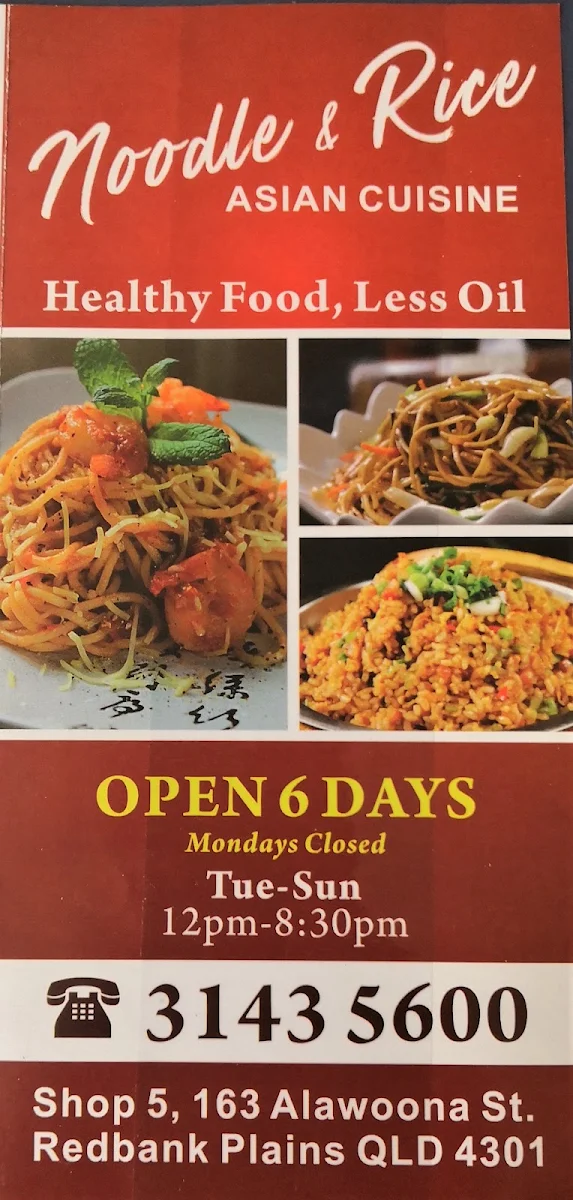 Menu, Noodle & Rice Asian Cuisine