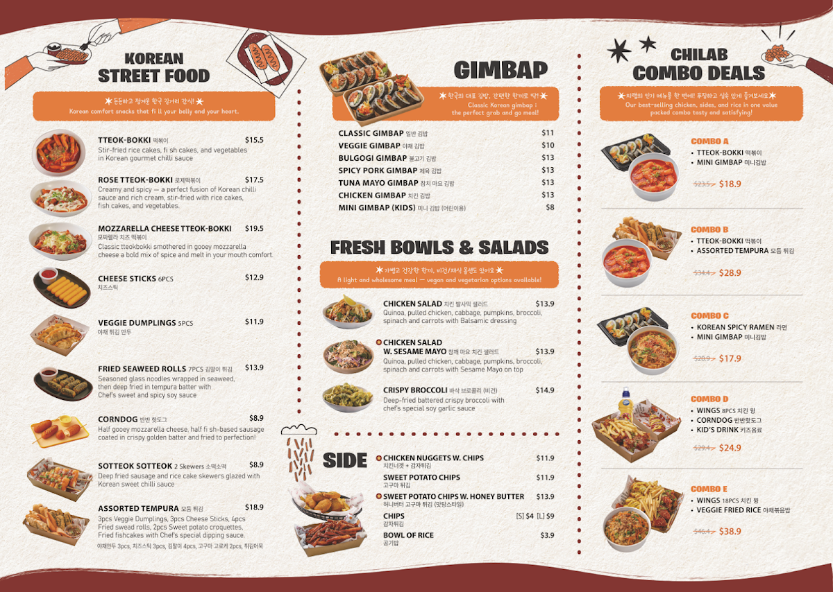 Menu, Little CHILAB (Korean Fried Chicken & Meals)