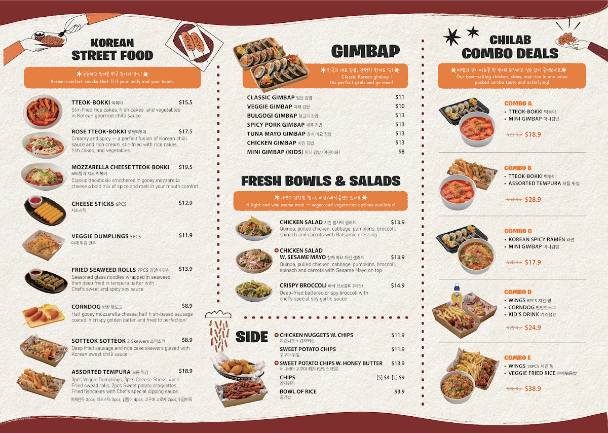 Menu, Little CHILAB (Korean Fried Chicken & Meals)