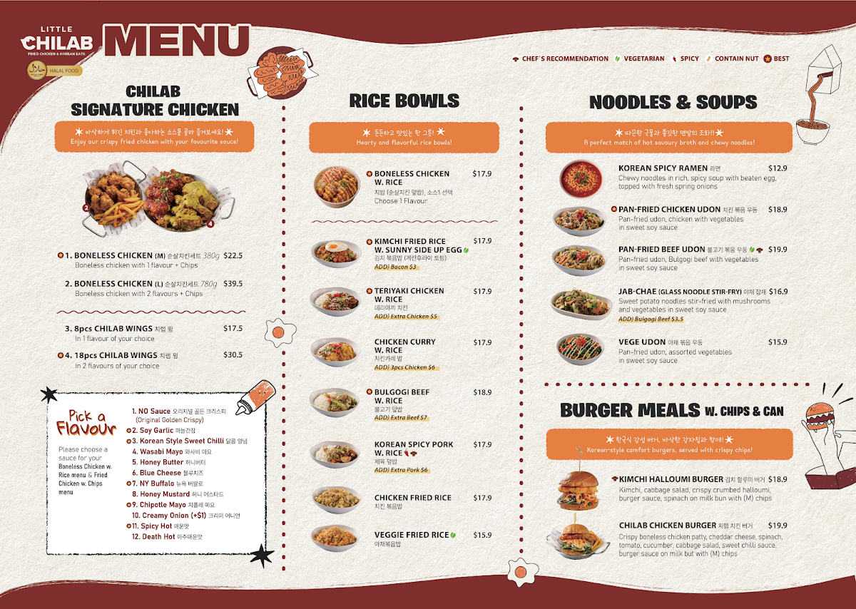 Menu, Little CHILAB (Korean Fried Chicken & Meals)