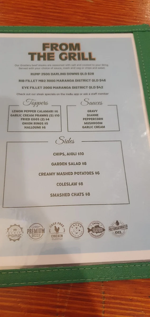 Menu, Centenary Tavern