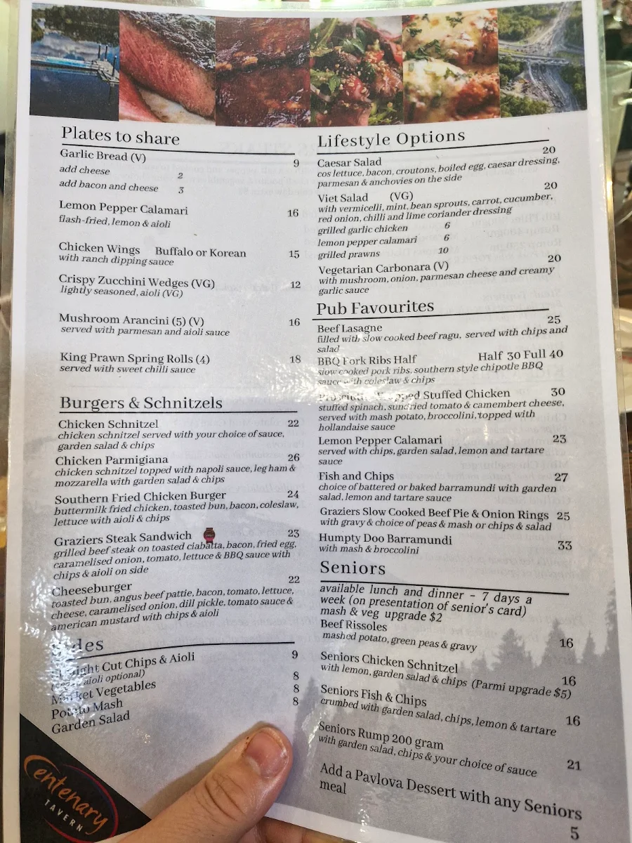 Menu, Centenary Tavern