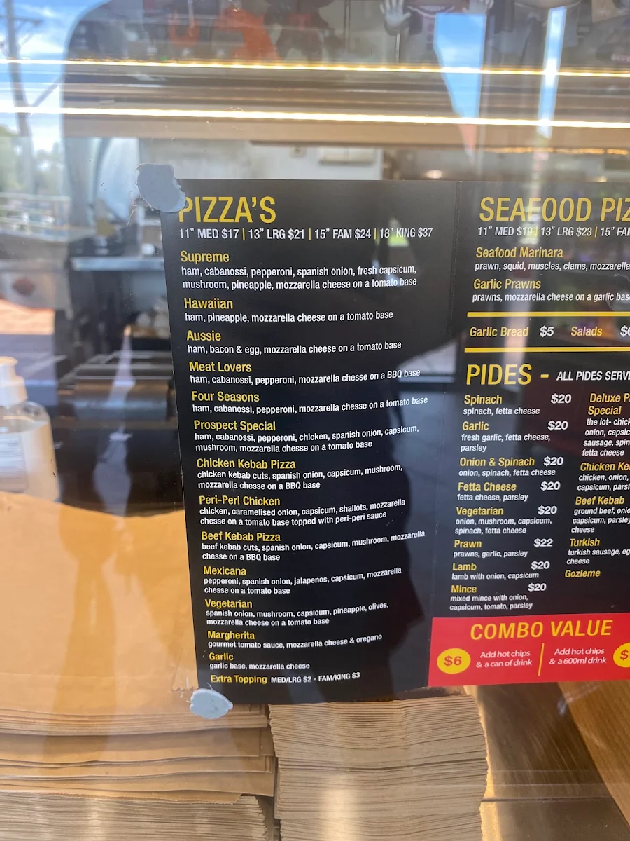 Menu, Prospect Kebab House