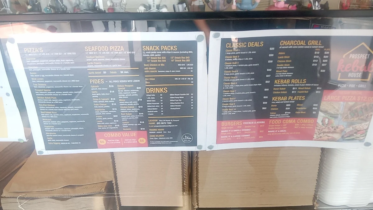 Menu, Prospect Kebab House