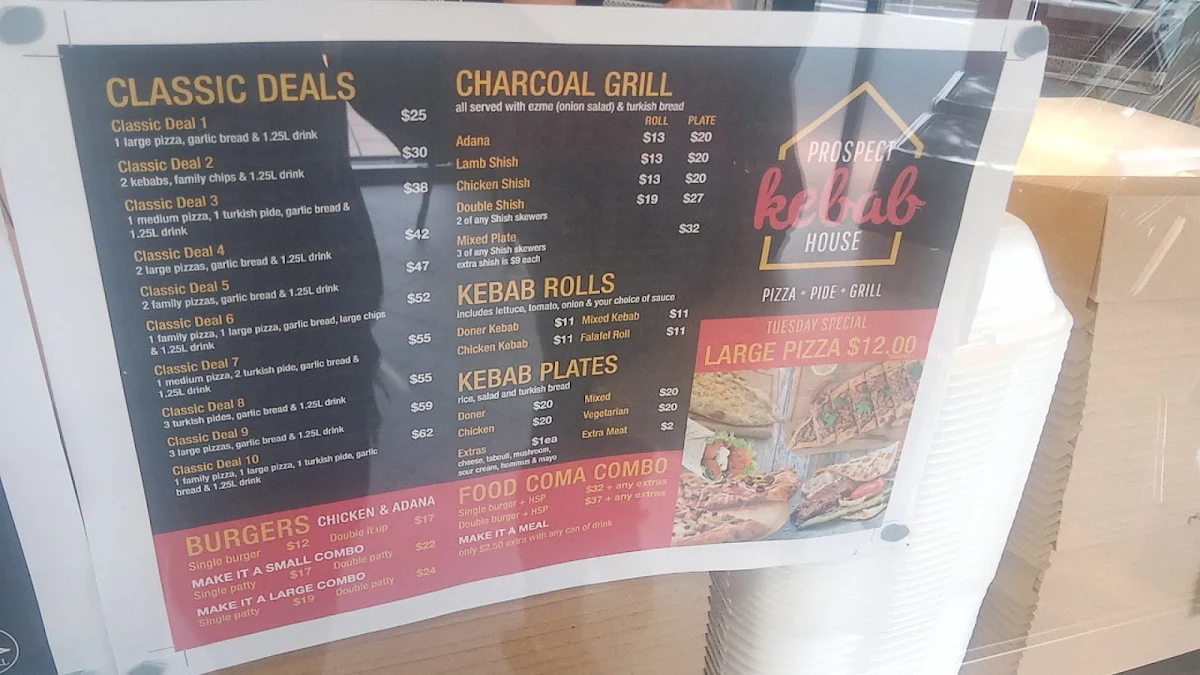 Menu, Prospect Kebab House
