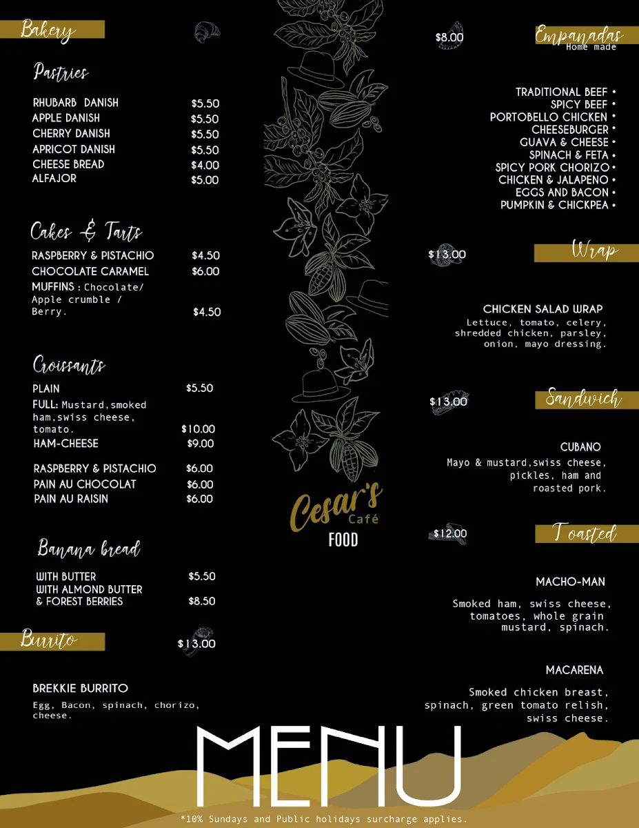 Menu, Cesar's Café