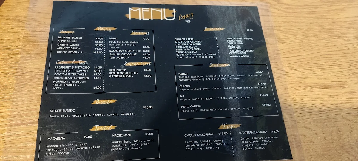 Menu, Cesar's Café
