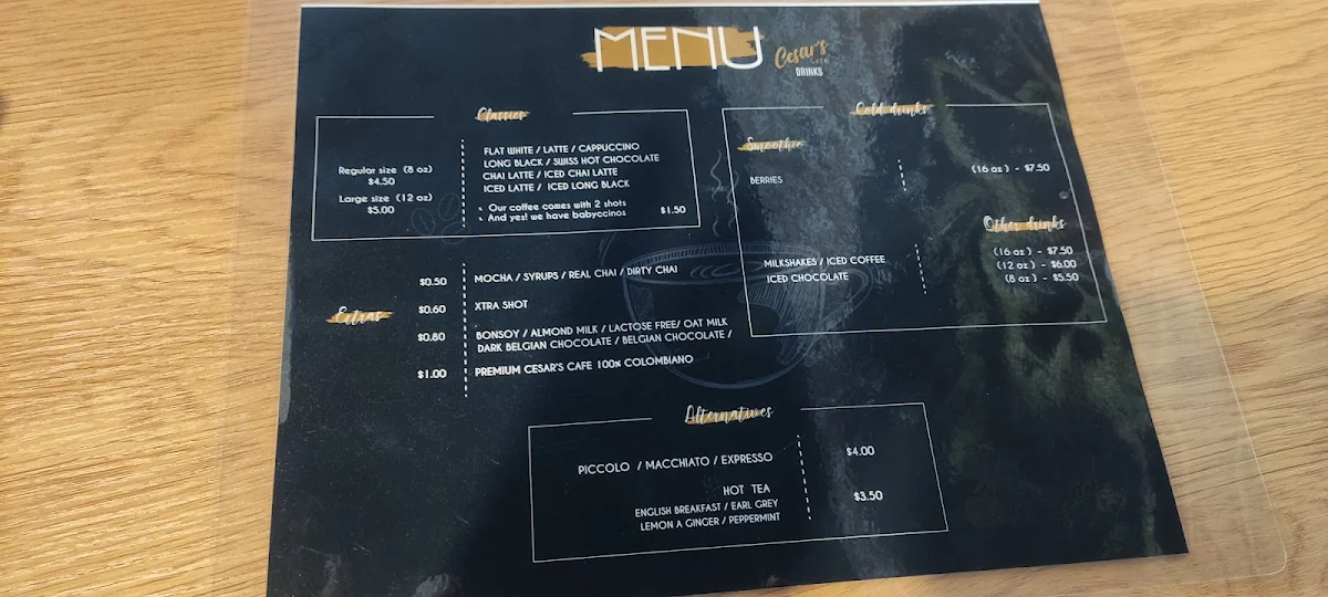 Menu, Cesar's Café