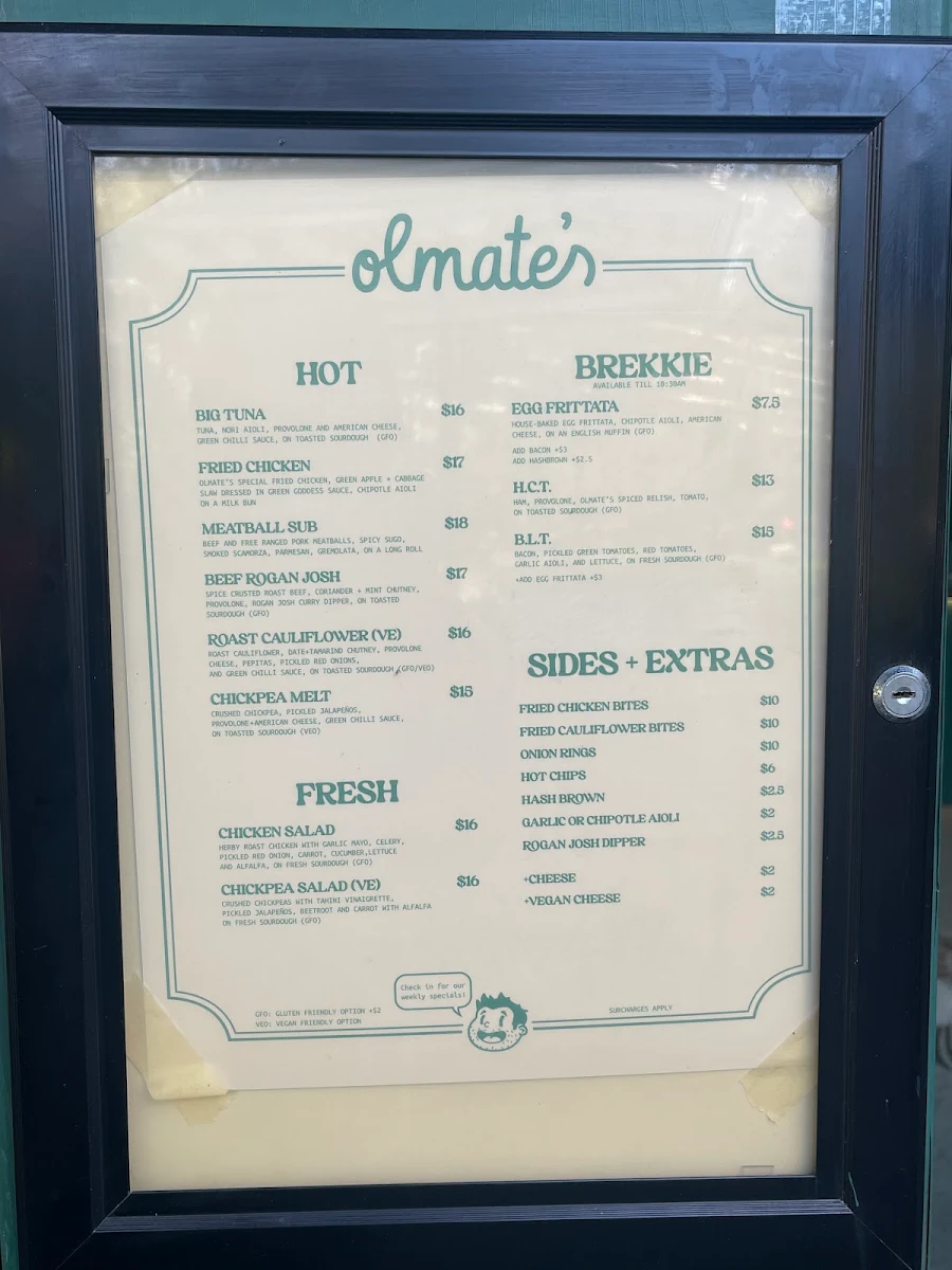 Menu, Olmate's Southbank: Sangas & Coffee