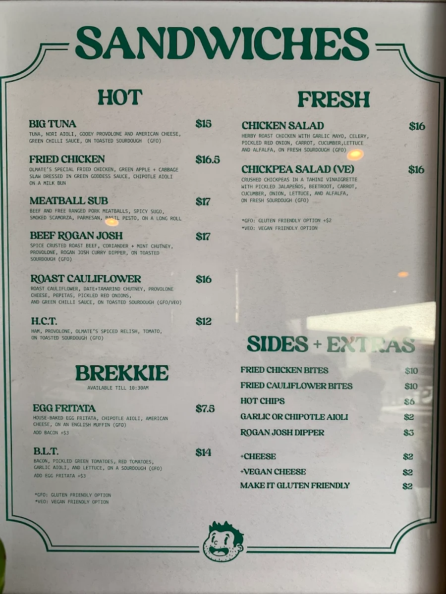 Menu, Olmate's Southbank: Sangas & Coffee