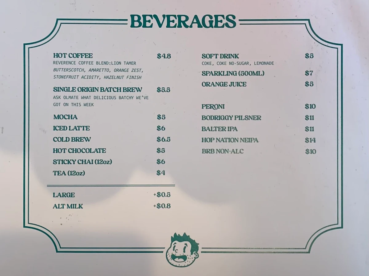Menu, Olmate's Southbank: Sangas & Coffee